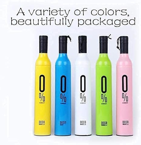 VeeDee Folding Portable Umbrellas with Bottle Cover for UV Protection & Rain - Ultra Wine Umbrella Men and Women Mini Travel(Multicolour)