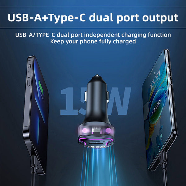 VeeDee Tvara C49 Bluetooth FM Transmitter and Wireless Radio Adapter Car Kit with LED Display, Hands-Free Calling, and Dual USB Charging Ports