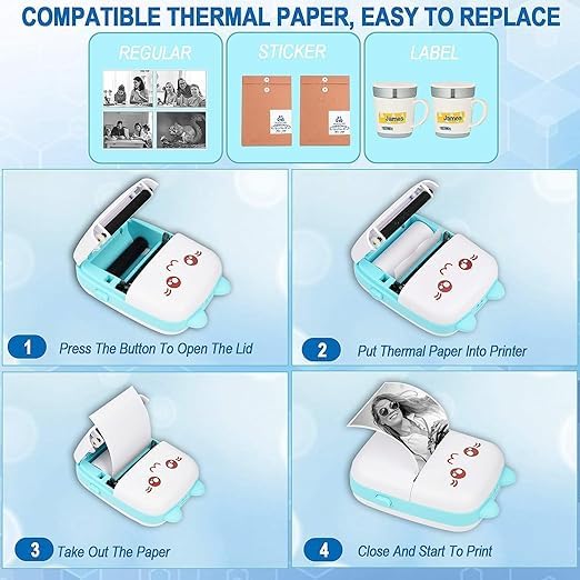 VeeDee TVARA Mini Pocket Printer, Portable Inkless Bluetooth Wireless Mini Thermal Printer, with 3 Paper roll 3sticker Compatible with iOS and Android for Journals, Memos, Photos, Kids