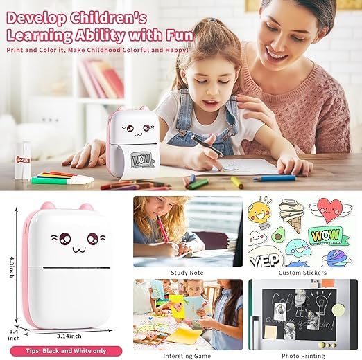 VeeDee TVARA Mini Pocket Printer, Portable Inkless Bluetooth Wireless Mini Thermal Printer, with 3 Paper roll 3sticker Compatible with iOS and Android for Journals, Memos, Photos, Kids