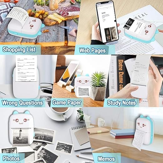 VeeDee TVARA Mini Pocket Printer, Portable Inkless Bluetooth Wireless Mini Thermal Printer, with 3 Paper roll 3sticker Compatible with iOS and Android for Journals, Memos, Photos, Kids