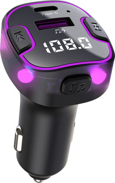 VeeDee Tvara C49 Bluetooth FM Transmitter and Wireless Radio Adapter Car Kit with LED Display, Hands-Free Calling, and Dual USB Charging Ports