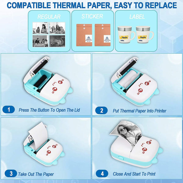 TVARA Mini Pocket Printer, Portable Inkless Bluetooth Wireless Mini Thermal Printer, Compatible with iOS and Android for Journals, Memos, Photos, Receipts, Projects, Birthday Gifts, Girls, Boys, Kids