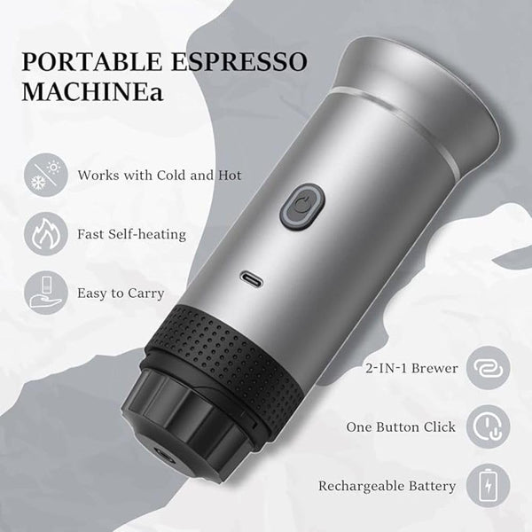 VeeDee 2026 Portable Electric Espresso Machine with Display - Self-Heating Travel Coffee Maker - 2-in-1 Compatible with Ground Coffee & NS Capsules - Ideal for Car, Camping, RV, Hiking & Office