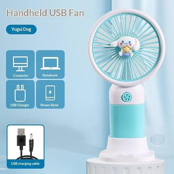 VeeDee Portable Mini USB Desk Fan (Random Color) with Separate Base, Rechargeable Battery, 1-Speed Natural Wind, Lightweight (Random Color)