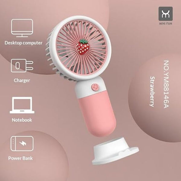 VeeDee Portable Mini USB Desk Fan (Random Color) with Separate Base, Rechargeable Battery, 1-Speed Natural Wind, Lightweight (Random Color)