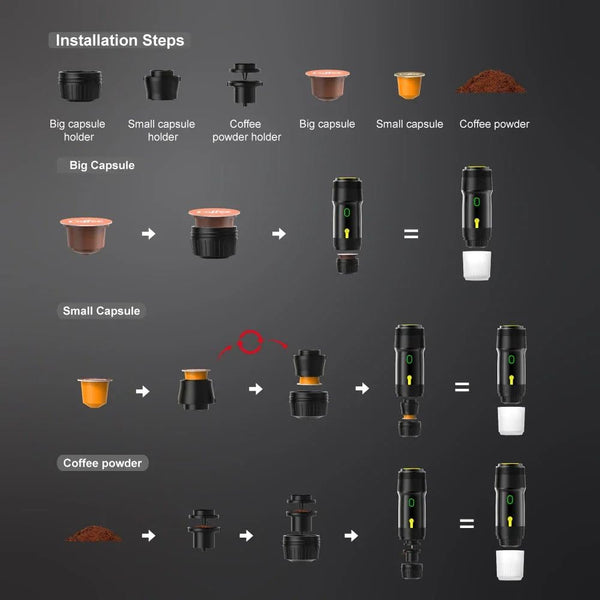 VeeDee Home travel automatic machine cold hot brewing cafe multi-function 3 in 1 Portable mini Espresso Handheld Capsule Coffee Machine