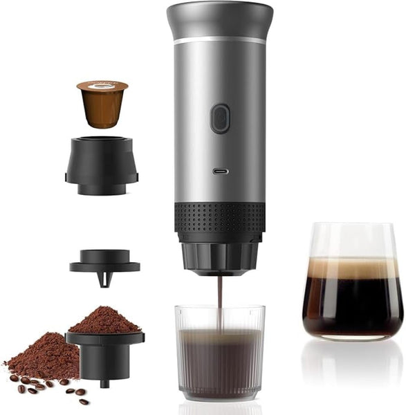 VeeDee 2026 Portable Electric Espresso Machine with Display - Self-Heating Travel Coffee Maker - 2-in-1 Compatible with Ground Coffee & NS Capsules - Ideal for Car, Camping, RV, Hiking & Office