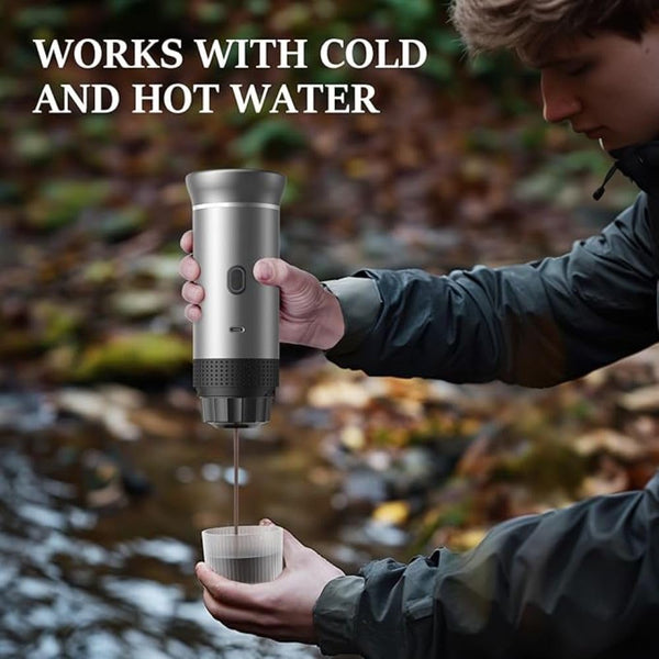 VeeDee 2026 Portable Electric Espresso Machine with Display - Self-Heating Travel Coffee Maker - 2-in-1 Compatible with Ground Coffee & NS Capsules - Ideal for Car, Camping, RV, Hiking & Office