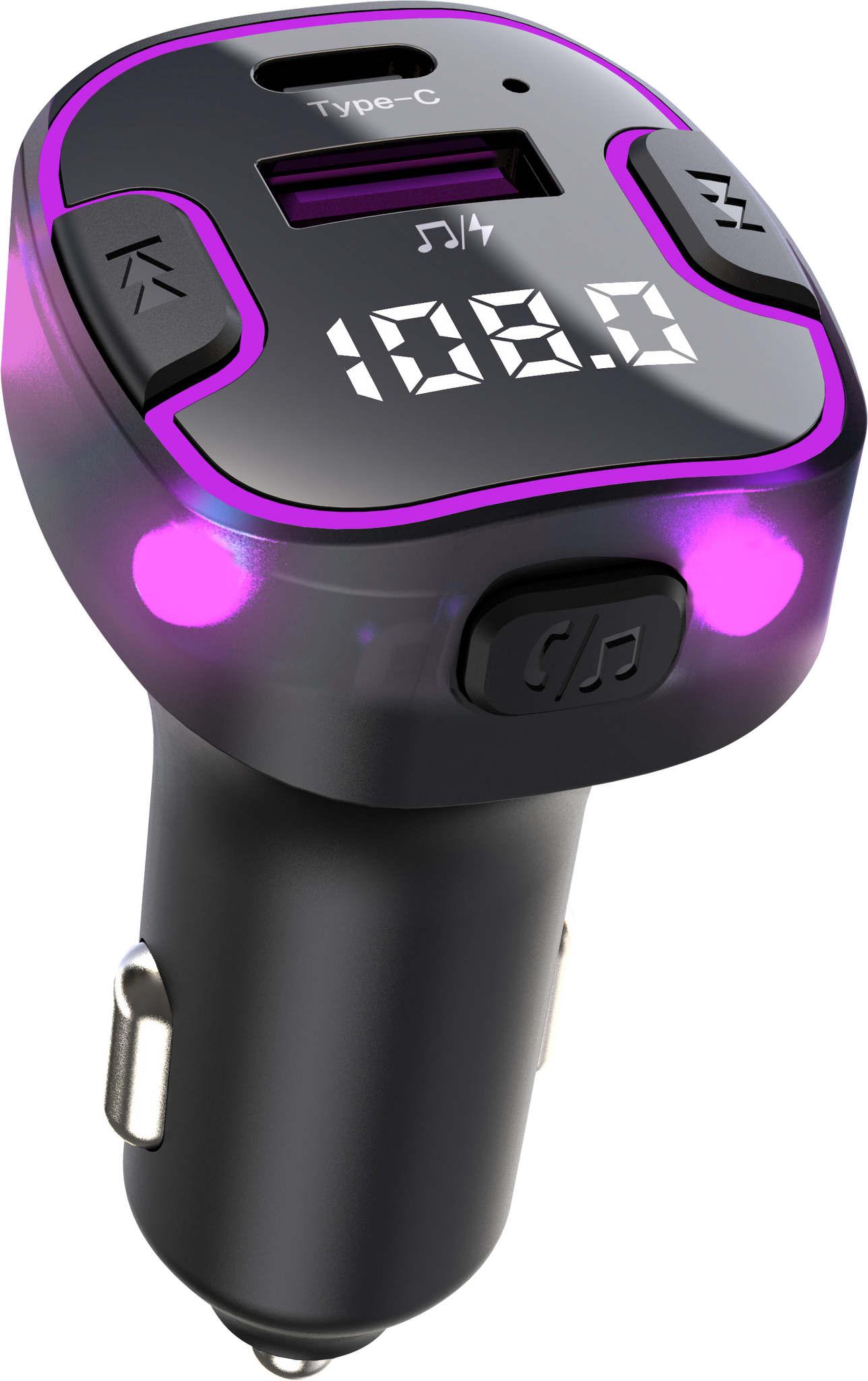 VeeDee Tvara C49 Bluetooth FM Transmitter and Wireless Radio Adapter Car Kit with LED Display, Hands-Free Calling, and Dual USB Charging Ports