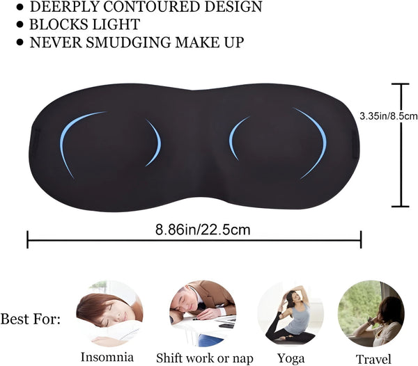 VeeDee 3D Sleep Mask for Men & Women, 100% Light Blocking Opaque Eye Mask for Sleeping, High-Density Soft Sponge Night Blindfold, Comfortable Pressure-Free Contoured Design for Travel, Yoga, & Nap