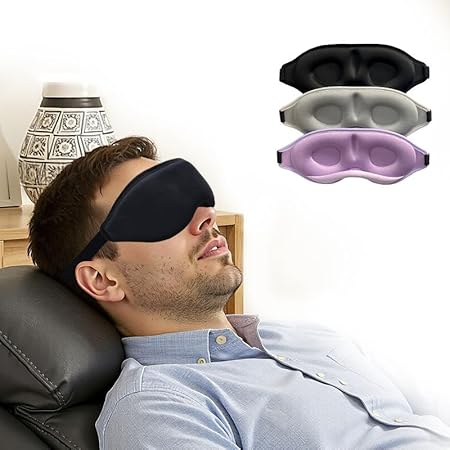 VeeDee 3D Sleep Mask for Men & Women, 100% Light Blocking Opaque Eye Mask for Sleeping, High-Density Soft Sponge Night Blindfold, Comfortable Pressure-Free Contoured Design for Travel, Yoga, & Nap