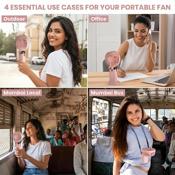 VeeDee Portable Handheld Fan with LED Display, Small 180° Foldable Desk Fan with Detachable Paw Base, USB Rechargeable Personal Mini Fan for Travel, Office, Makeup, Women (Green)