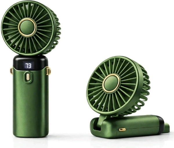 VeeDee Portable Handheld Fan with LED Display, Small 180° Foldable Desk Fan with Detachable Paw Base, USB Rechargeable Personal Mini Fan for Travel, Office, Makeup, Women (Green)