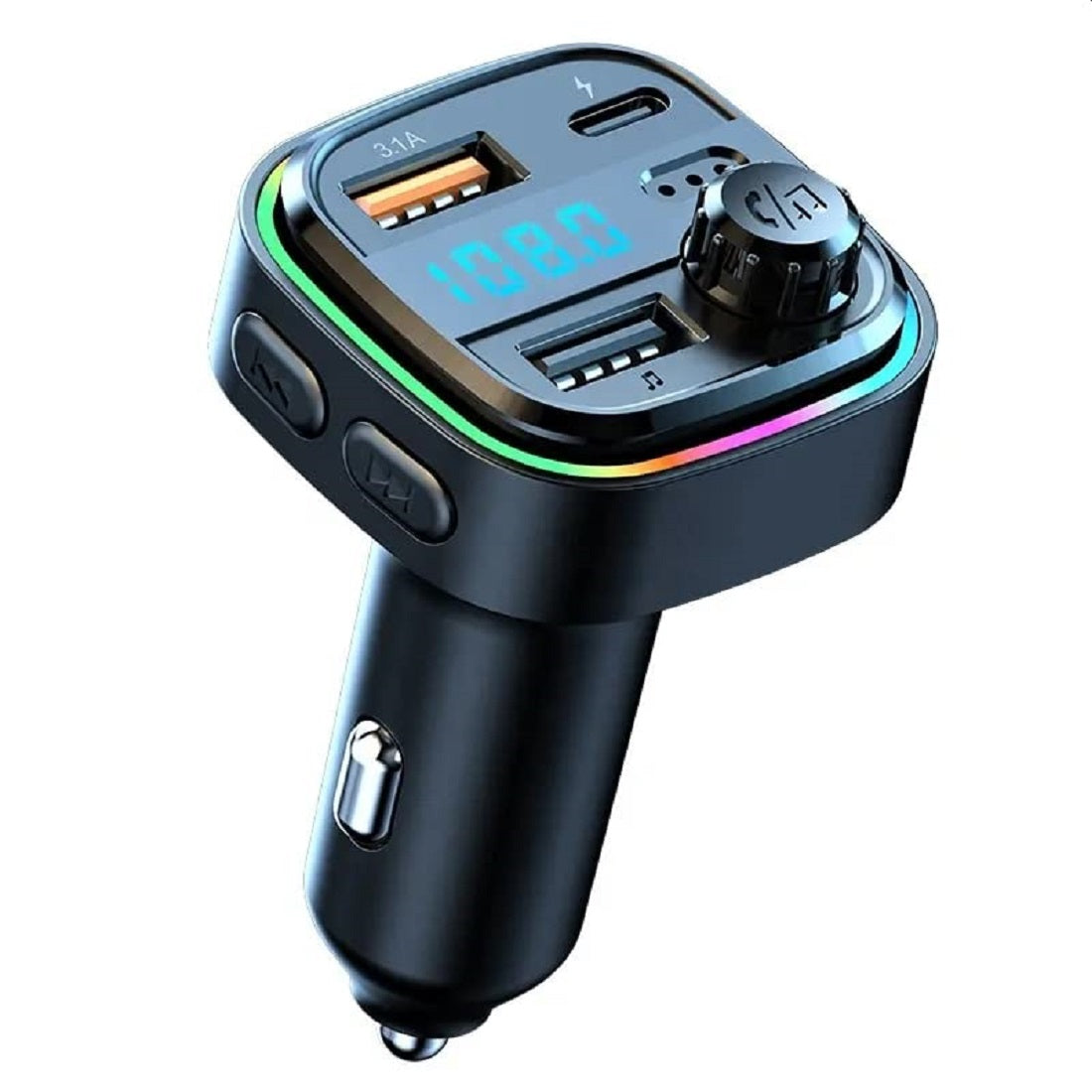 VeeDeeCar Bluetooth 5.0 Transmitter Wireless Mp3 Player Handsfree Audio Receiver Ambient Light FM Transmitter Type-C 3.1A Quick Charge