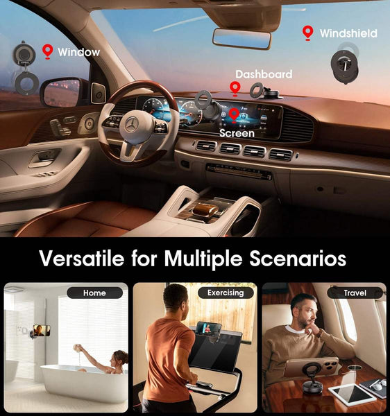 VeeDee Magnetic Car Phone Mount – 360° Vacuum Suction Magnetic Phone Holder for Car Dashboard & Windshield – Universal Multi-Surface MagSafe Car Mount for Home, Gym Mirror & Shower