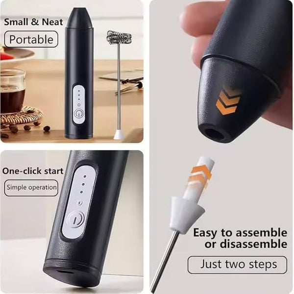 VeeDee Rechargeable Electric Milk Frother Handheld Wand with 3 Speeds & Dual Whisk - Portable Foam Maker for Coffee, Latte, Cappuccino, Matcha, Lassi & Egg Beating (USB Charging)