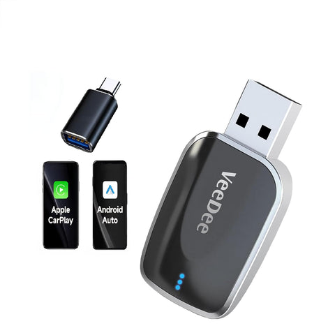 VeeDee Wired to Wireless CarPlay & Android Auto Converter | 5GHz WiFi, USB-C/A Ports, Fast Connectivity | Universal Compatibility | Mini Size, Easy Installation