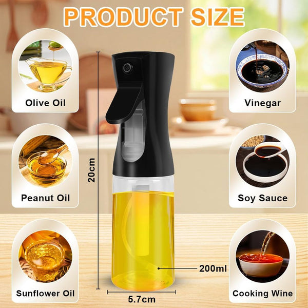 VeeDee Oil Sprayer for Cooking - 210ml Glass Oil Dispenser Bottle Spray Mister - Refillable Food Grade Oil Vinegar Spritzer Sprayer Bottles for Kitchen, Air Fryer, Salad, Grilling, Frying