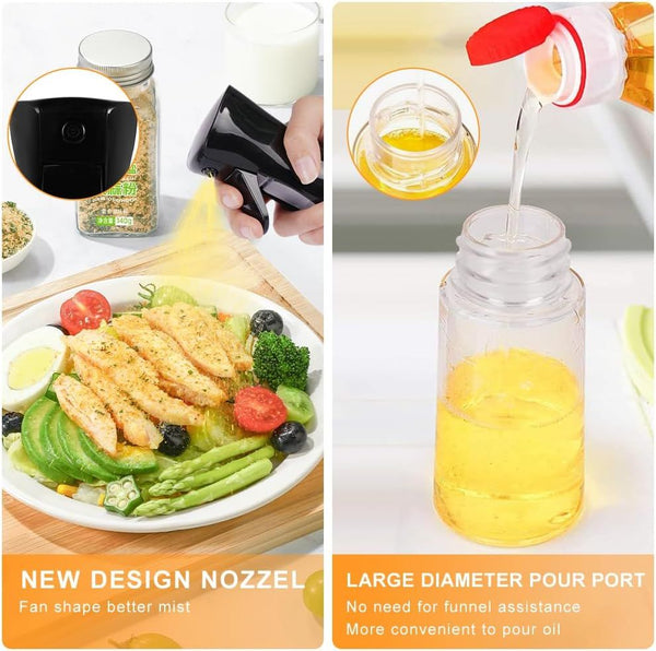 VeeDee Oil Sprayer for Cooking - 210ml Glass Oil Dispenser Bottle Spray Mister - Refillable Food Grade Oil Vinegar Spritzer Sprayer Bottles for Kitchen, Air Fryer, Salad, Grilling, Frying