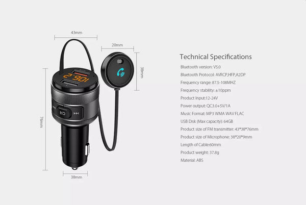 VeeDee ProMic Bluetooth Handsfree Kit with FM Receiver, Car Charger, USB and Micro SD Card Player
