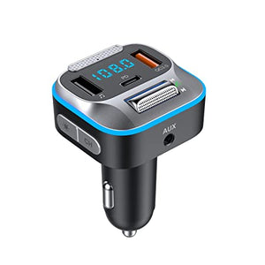 VeeDee Bluetooth FM Transmitter, T19 Radio Adapter Bluetooth Car Kit, 5V/3.1A Dual USB Ports Car Charger, Support TF Card + U Disk, Handsfree Calling by VeeDee